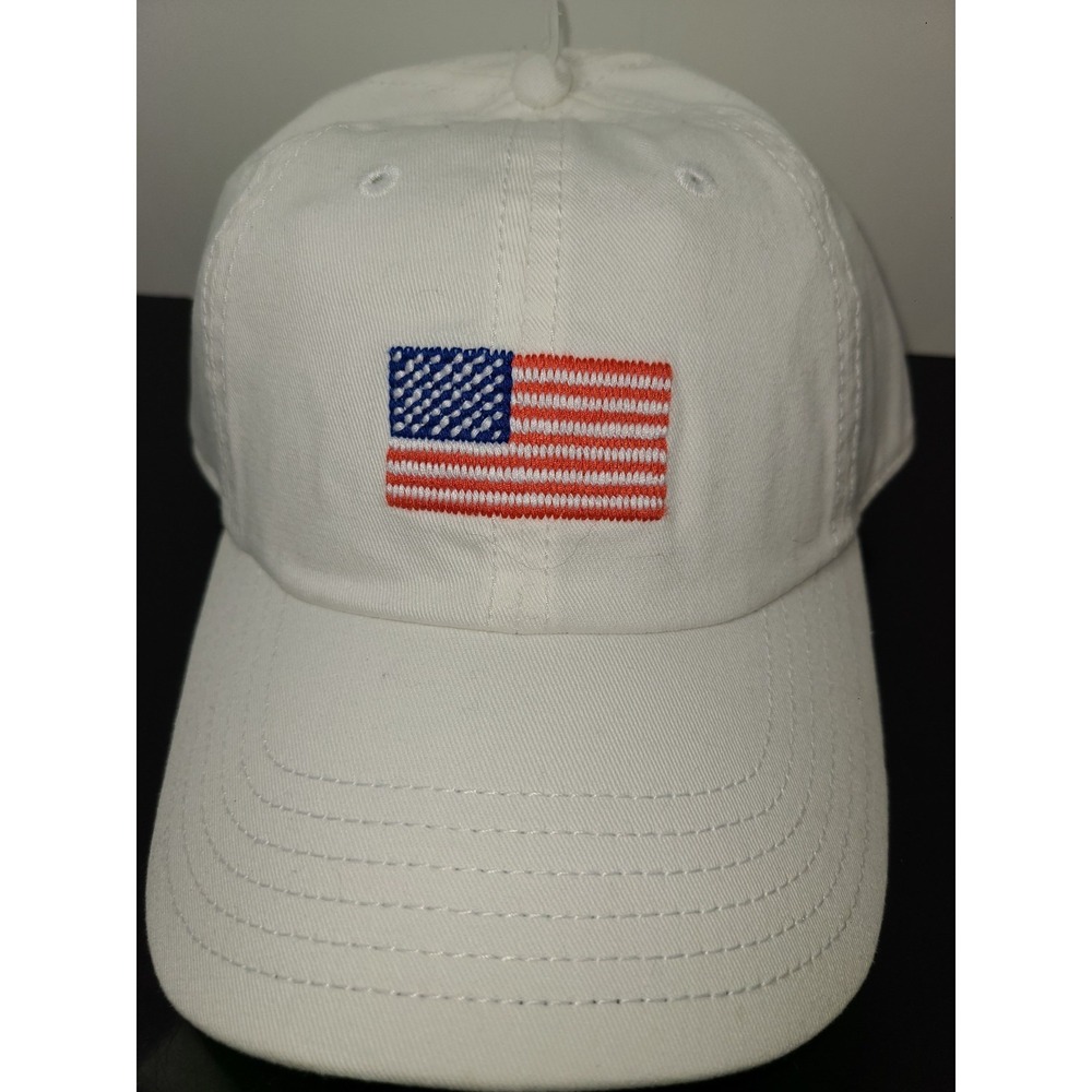 NWT Orvis Hat Cap Strapback One Size White Adjustable USA Flag 100% Cotton